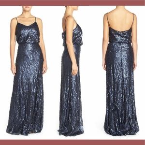 NWT Donna Morgan 'Courtney' Spaghetti Strap Sequin Blouson Gown [SZ 4‎ ]